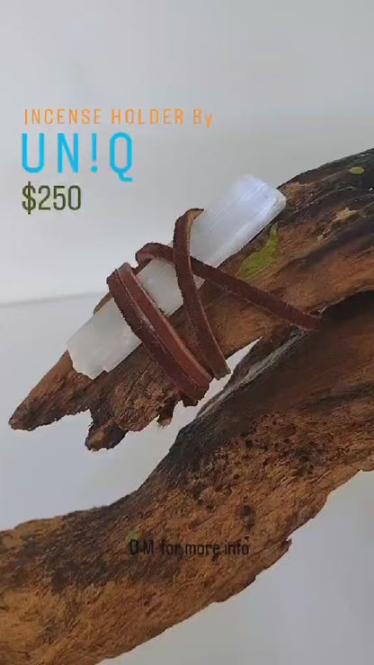 Handcrafted Driftwood Incense Holder with Selenite & Quartz